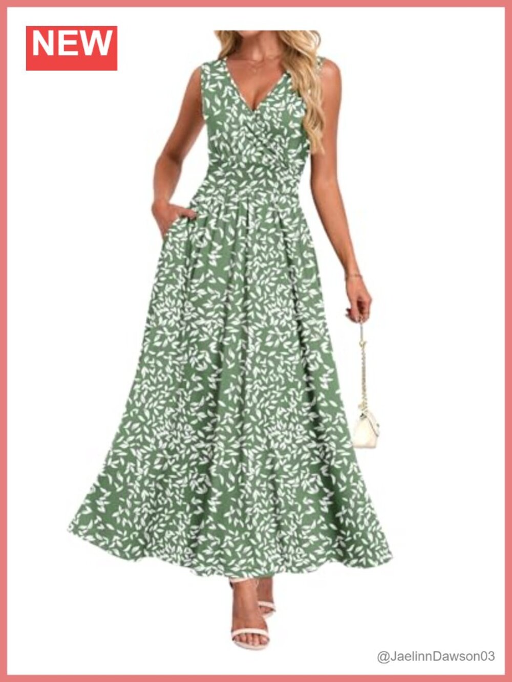 Sleeveless V Neck Smocked Maxi Dress Pocket